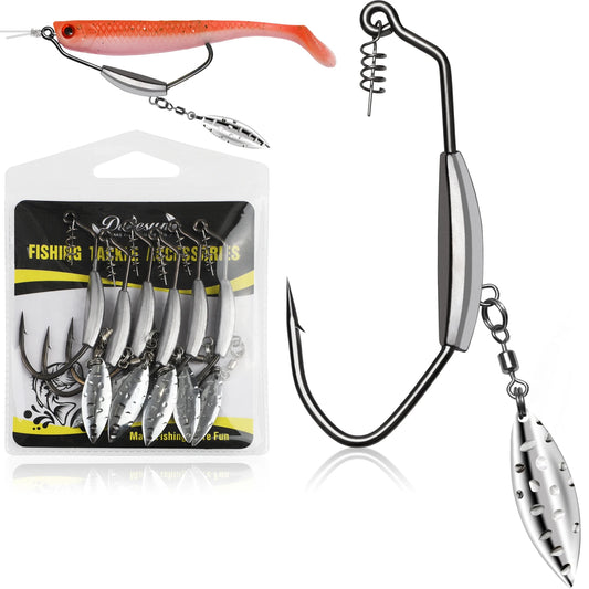 Dovesun 12PCS Underspin Weighted Swimbait Hooks Weighted Fishing Hooks Saltwater Freshwater Worm Weedless Hooks for Bass Fishing