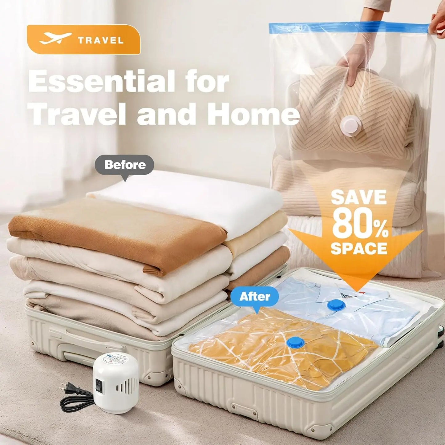 Travel Vacuum Storage Bags With Electric Pump 10 Pack