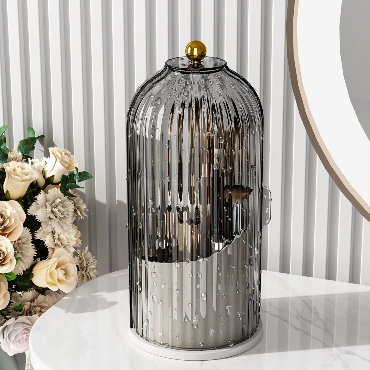 YOOLENS Makeup Brush Holder With Lid 360 Rotation Organizer