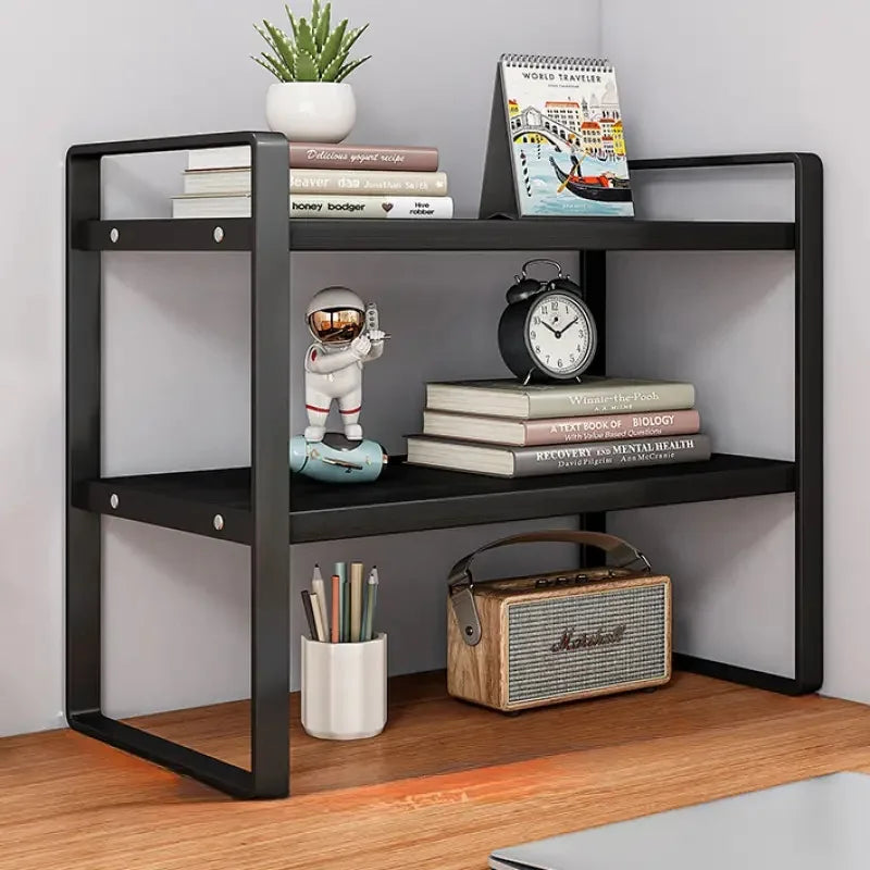 LUSQI 2 Tier Shelf Desk Storage Bookshelf For Home Office