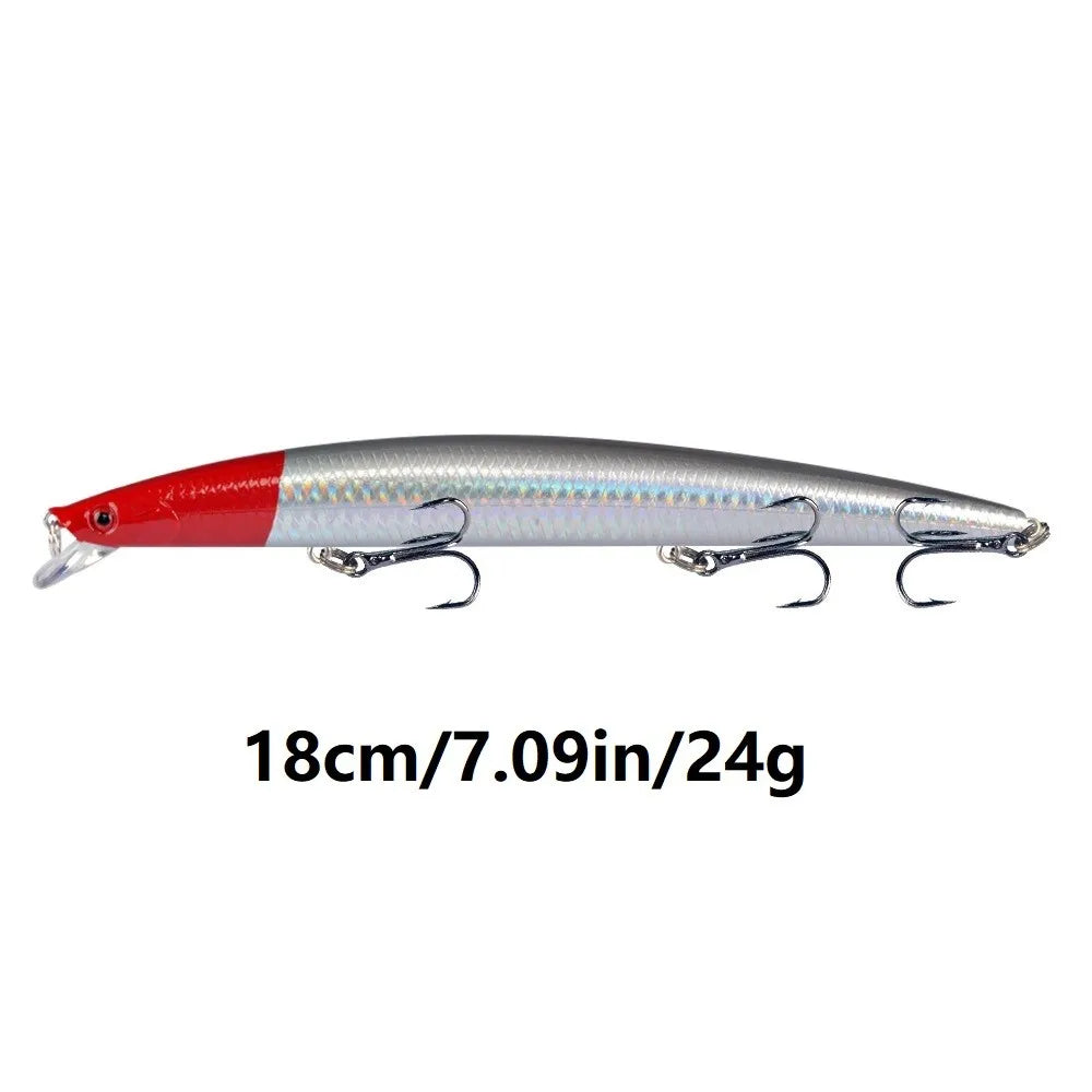 10pcs Long Minnow Fishing Lures Hard Bait Plastic Artificial Bait 18cm/7.9in/24g