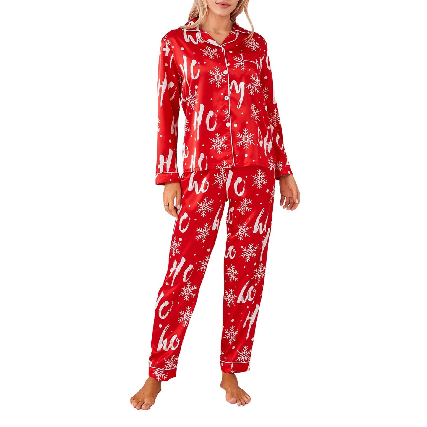 Women's 2 Piece Christmas Pajamas Set Long Sleeve Button Up Shirt And Ankle Length Pants Sleepwear Loungewear