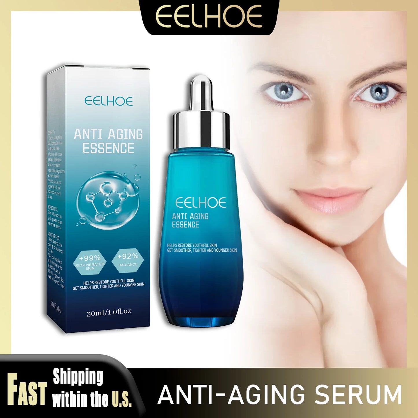 EELHOE Hyaluronic Acid Essence Skin Renewal Reduce Fine Lines Wrinkles Anti Sagging Skin Moisturizing Korean Daily Facial Care