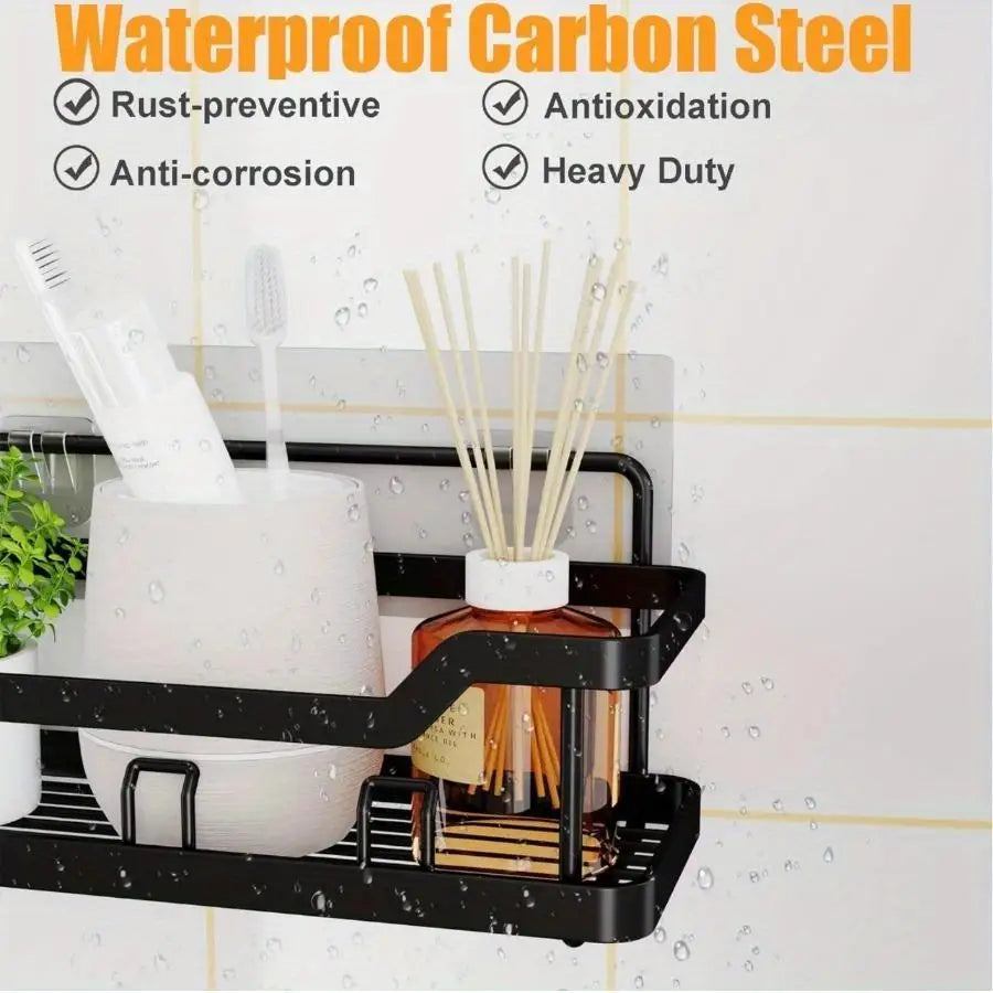 Five Pack Shower Caddy Set With Adhesive No Drilling Rustproof Stainless Steel For Bathroom And Kitchen Organization