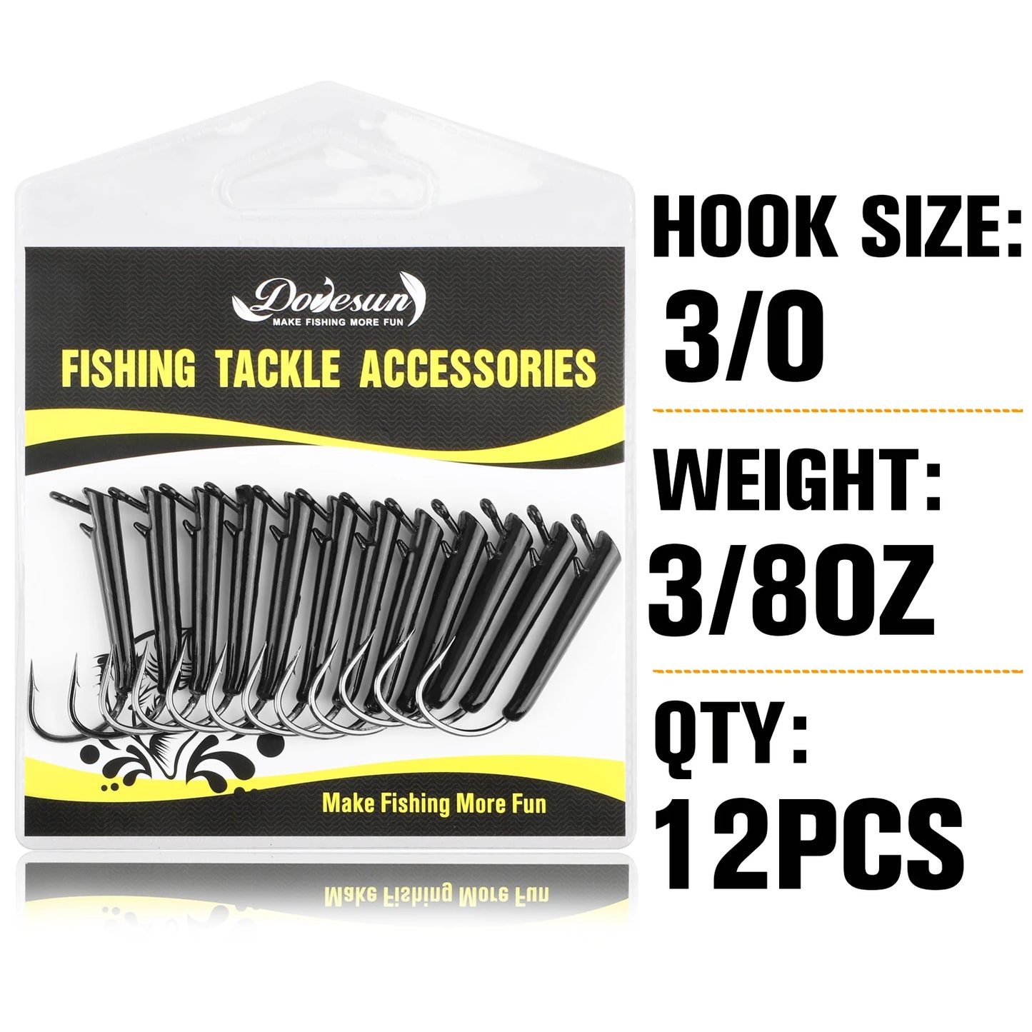 Dovesun 12PCS Ozark Rig Fishing Hooks Weedless Jig Heads for Fishing, 3/0 Texas Rig Hooks Jig Heads for Saltwater & Freshwater