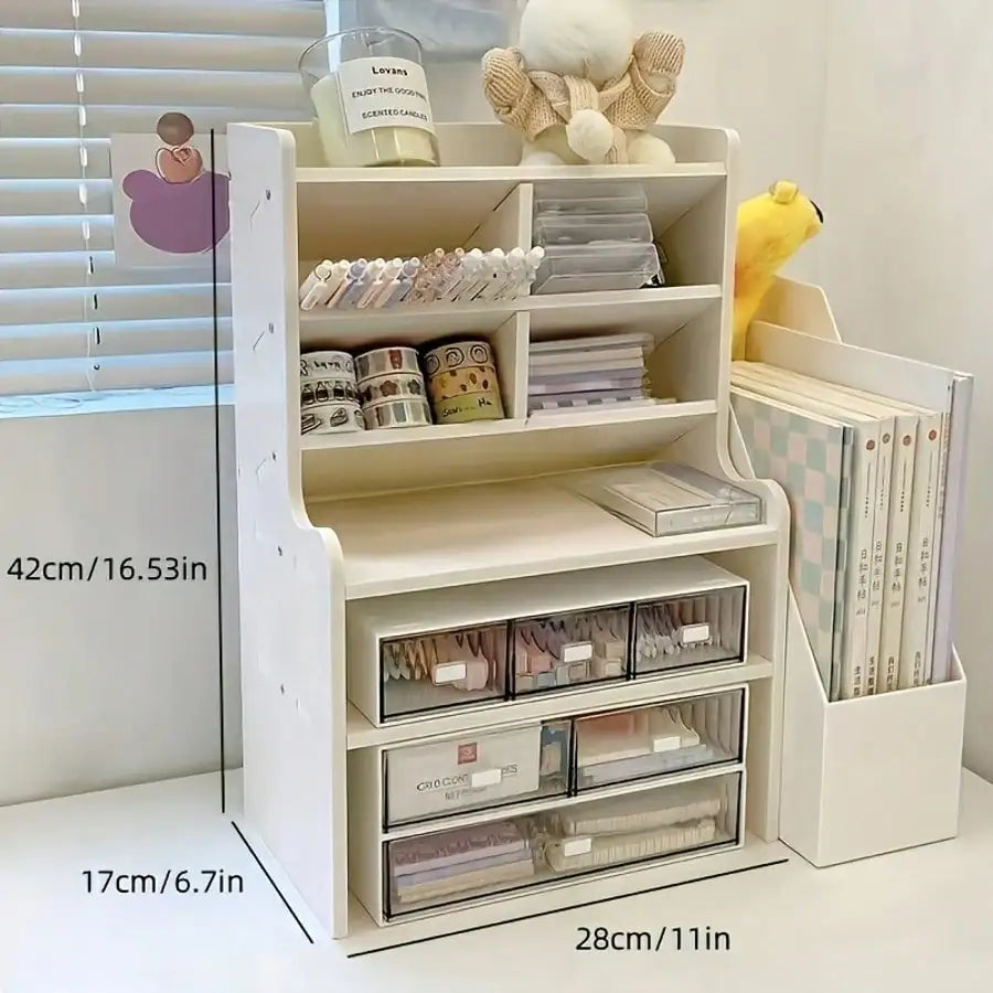 Desktop Storage Organizer with Multi-Grid, Large Capacity Desk Caddy Rack, Space Saving Multi-Compartment Holder for Office Supplies Cosmetics Stationery