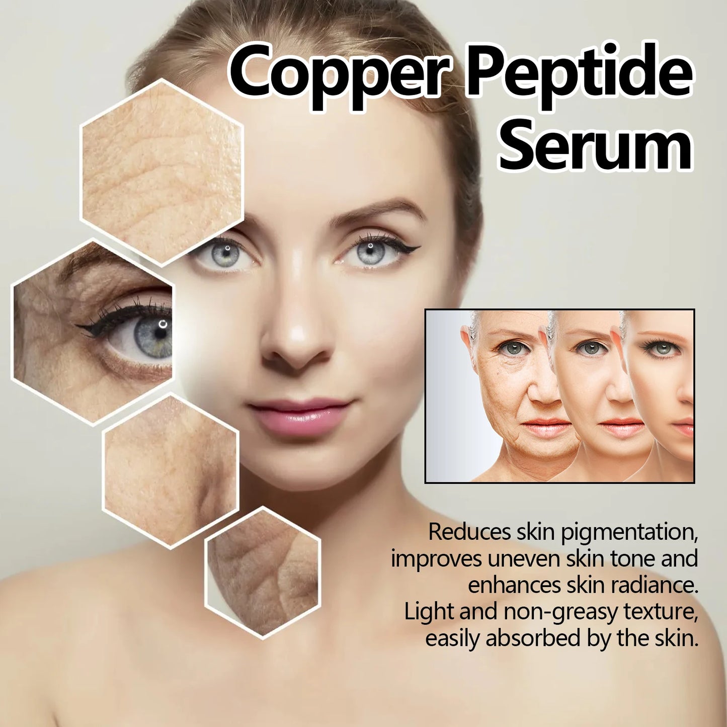 EELHOE 30ml Copper Peptide Facial Serum Moisturizing Firming Face Skin Increase Elasticity Anti Wrinkle Lines Daily Facial Care