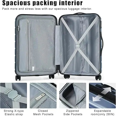 4-Piece ABS Hardside Spinner Luggage Sets (18/23/27 Inch + 13 Inch Cosmetic Case) – Lightweight Suitcase Sets with 3-Digit Combi