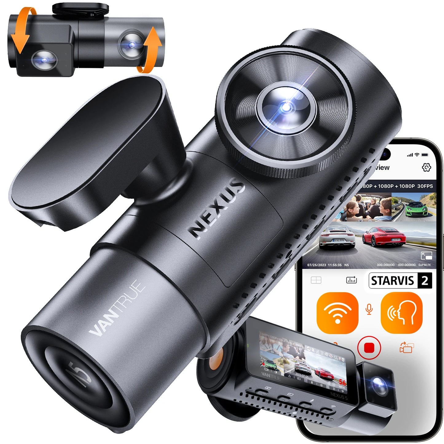Vantrue N5 Dash Cam 4 Channel WiFi 360 Night Vision
