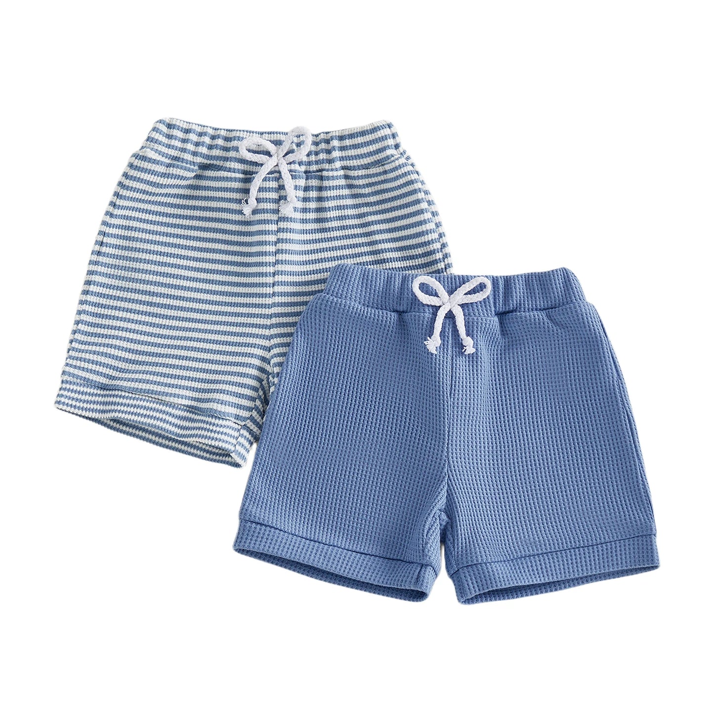 NONECN Toddler Cotton Shorts Elastic Waistband Solid Striped