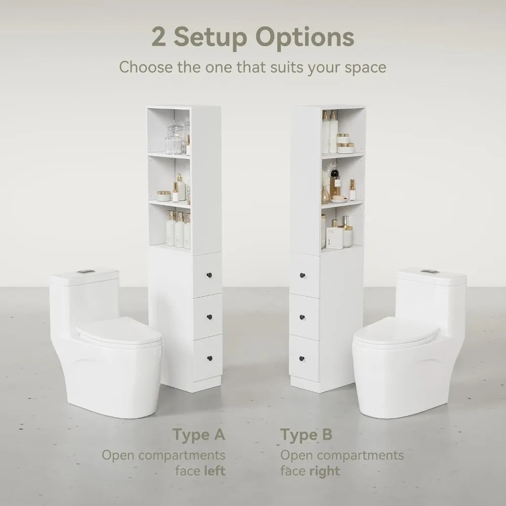 Storage Cabinet Tall Narrow Bathroom Organizer with 3-Level Adjustable Shelves Slim Free Standing Space Saver
