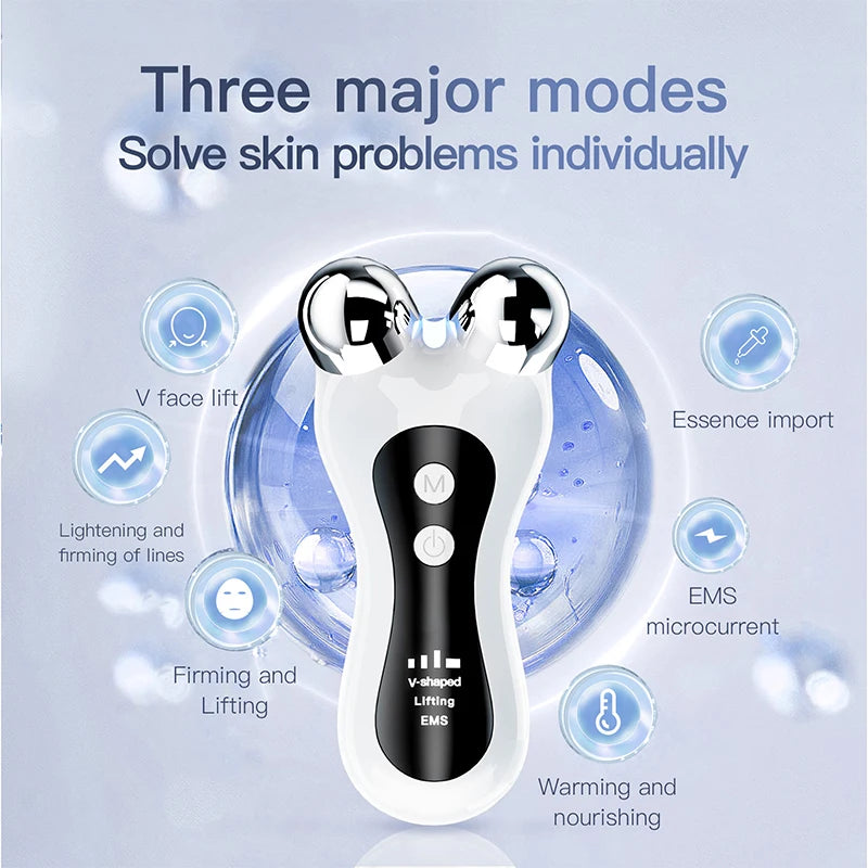 Portable Electric V-Face Lift Roller Massager EMS Microcurrent Sonic Vibration Facial Lifting Skin Tighten Massage Beauty Device