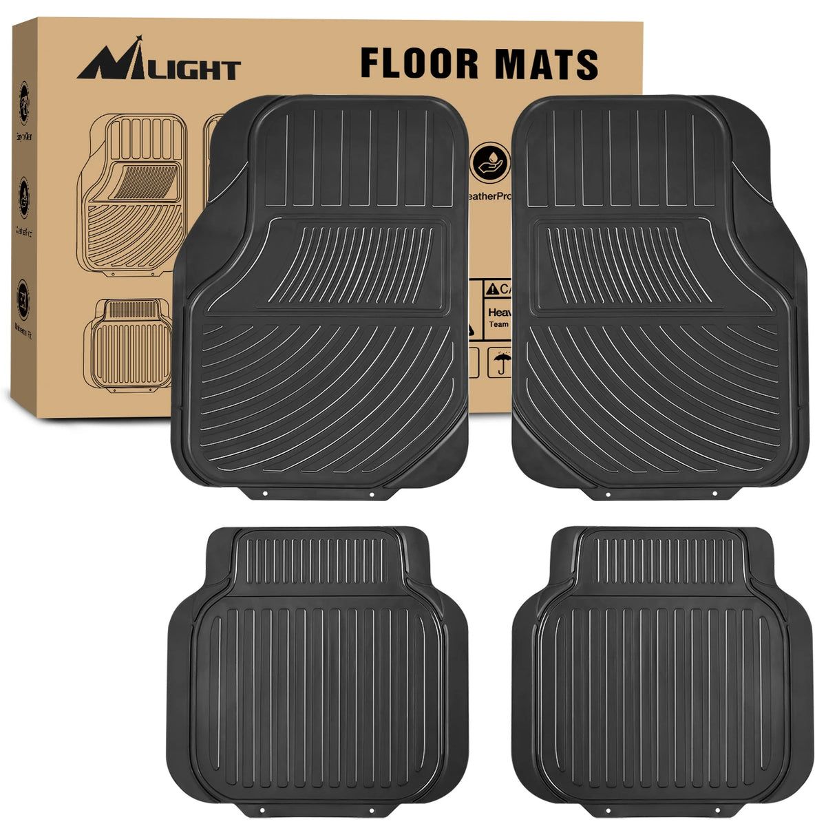 Nilight PVC Floor Mats for Cars Trucks SUVs,Universal Trim to Fit for Most Vehicles,All Weather Protection Heavy Duty Floor Liners,Pack of 4