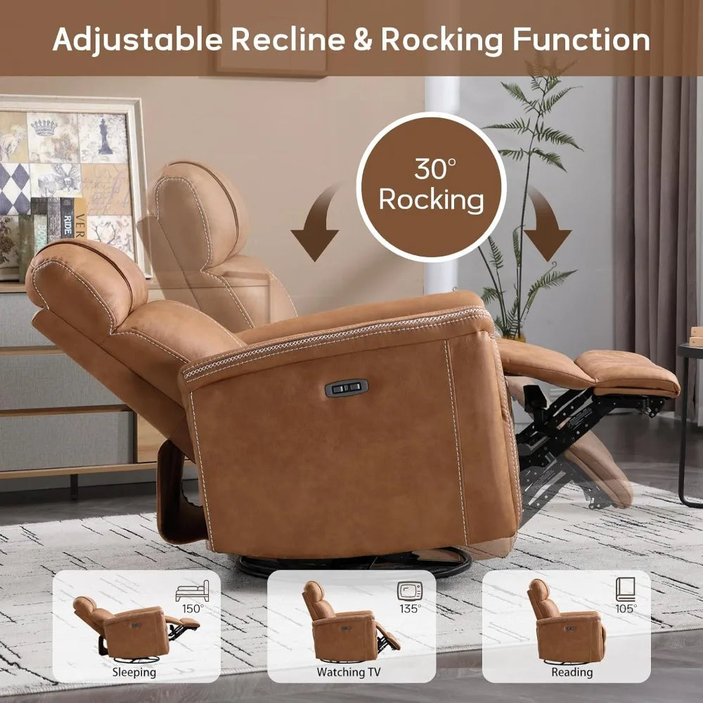 HUANZHUANG Faux Leather Power Swivel Rocker Recliner with USB Port