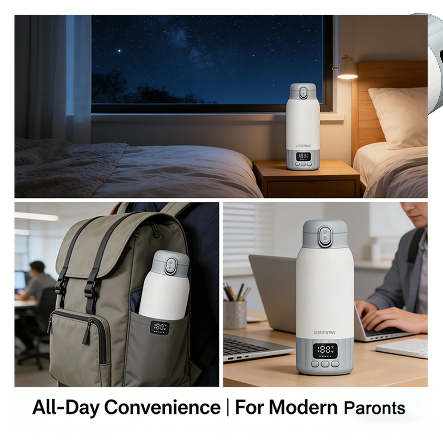 Portable Electric Heating Thermos Cup Led Temperature Display Milk Warmer