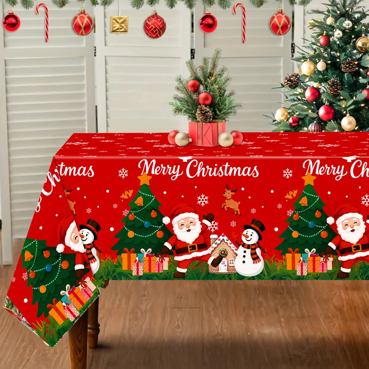 NoHign Merry Christmas Tablecloth Plastic Xmas Cover