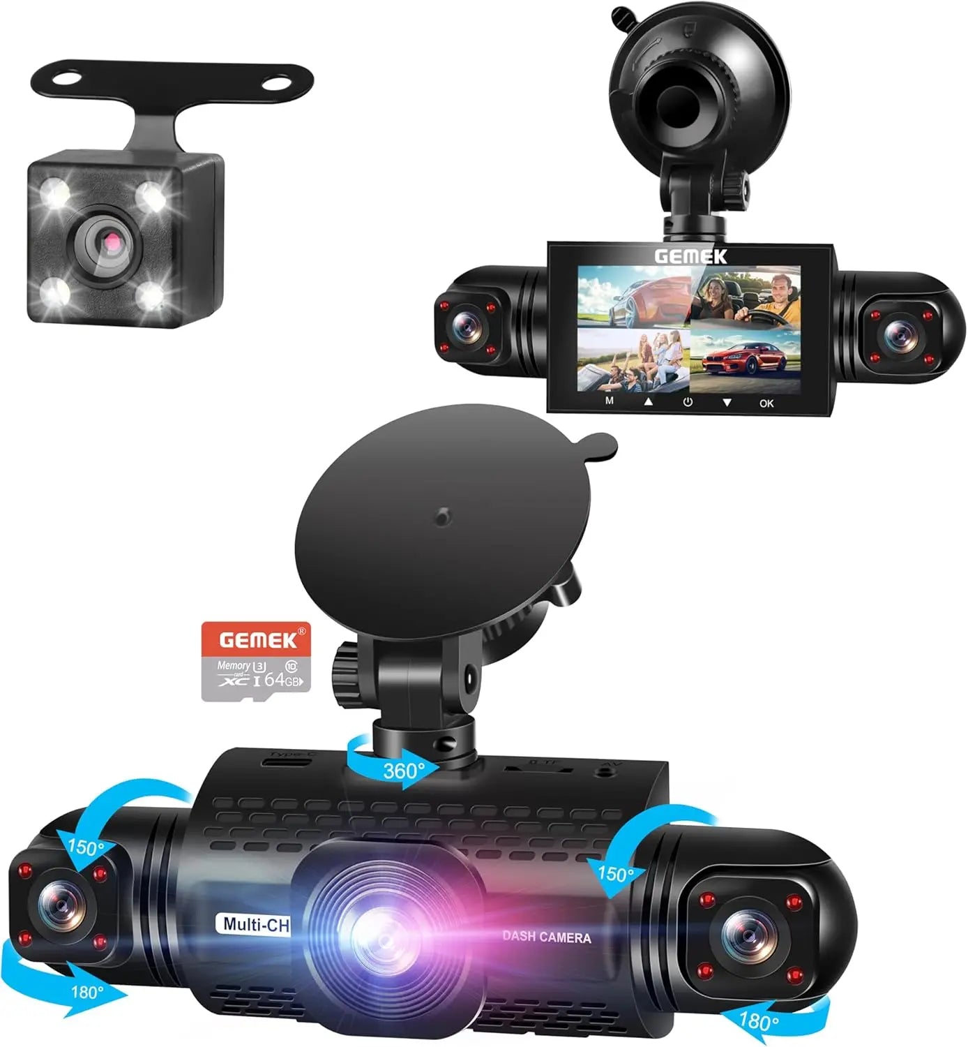 360 Degree View Dash Cam 4 Channel FHD Night Vision