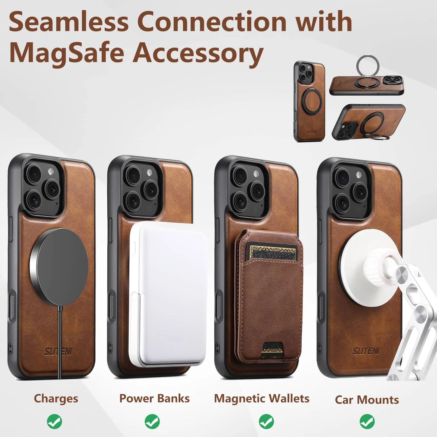 WeFor Leather Case For iPhone Pro Max With Magnetic Kickstand