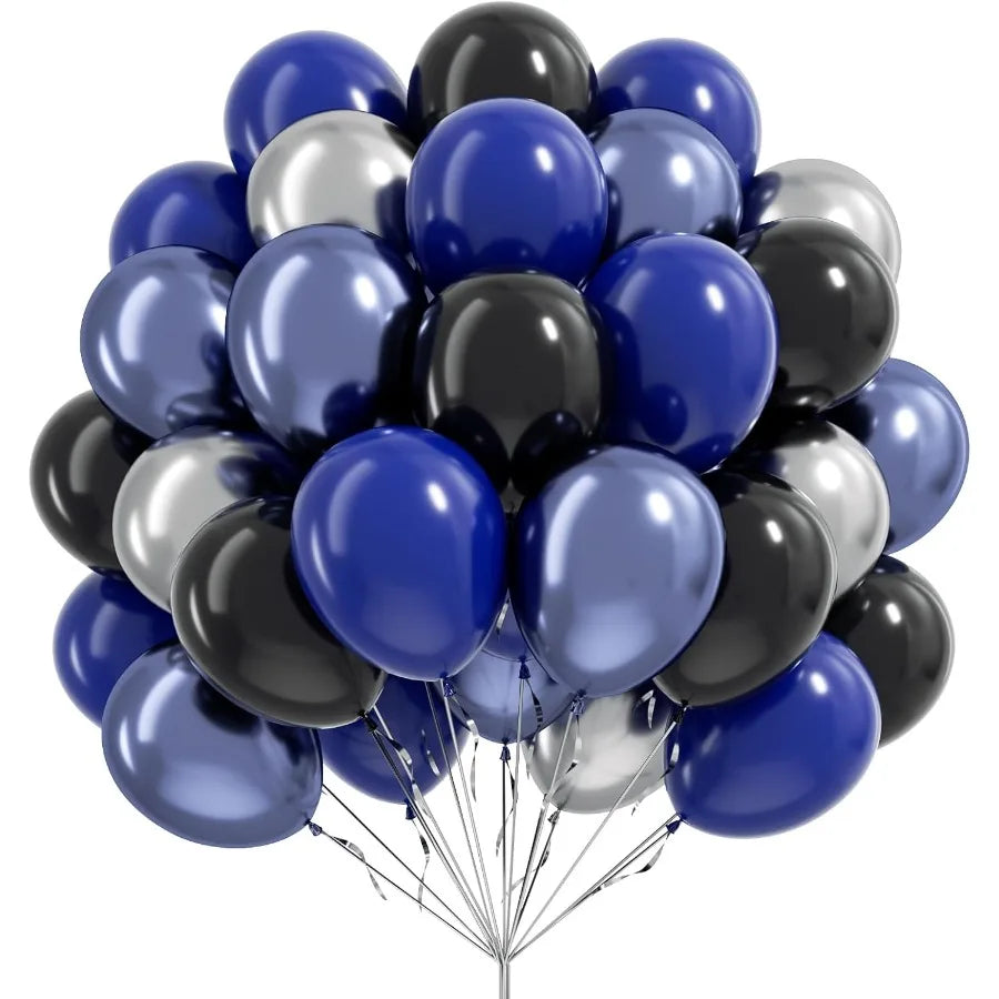 Blue And Black Balloons 60pcs 12 Inch Metallic Silver Party Decor For Graduation New Year Birthday Celebrations