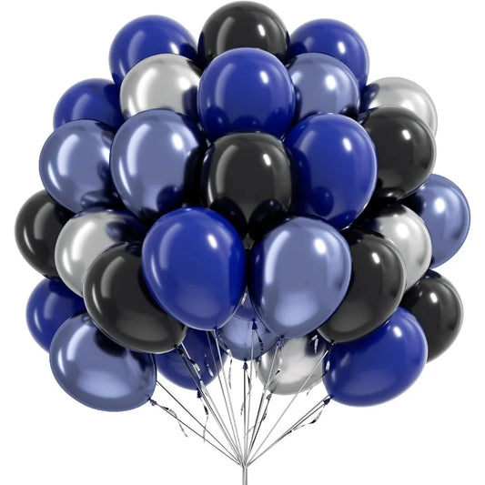Blue And Black Balloons 60pcs 12 Inch Metallic Silver Party Decor For Graduation New Year Birthday Celebrations