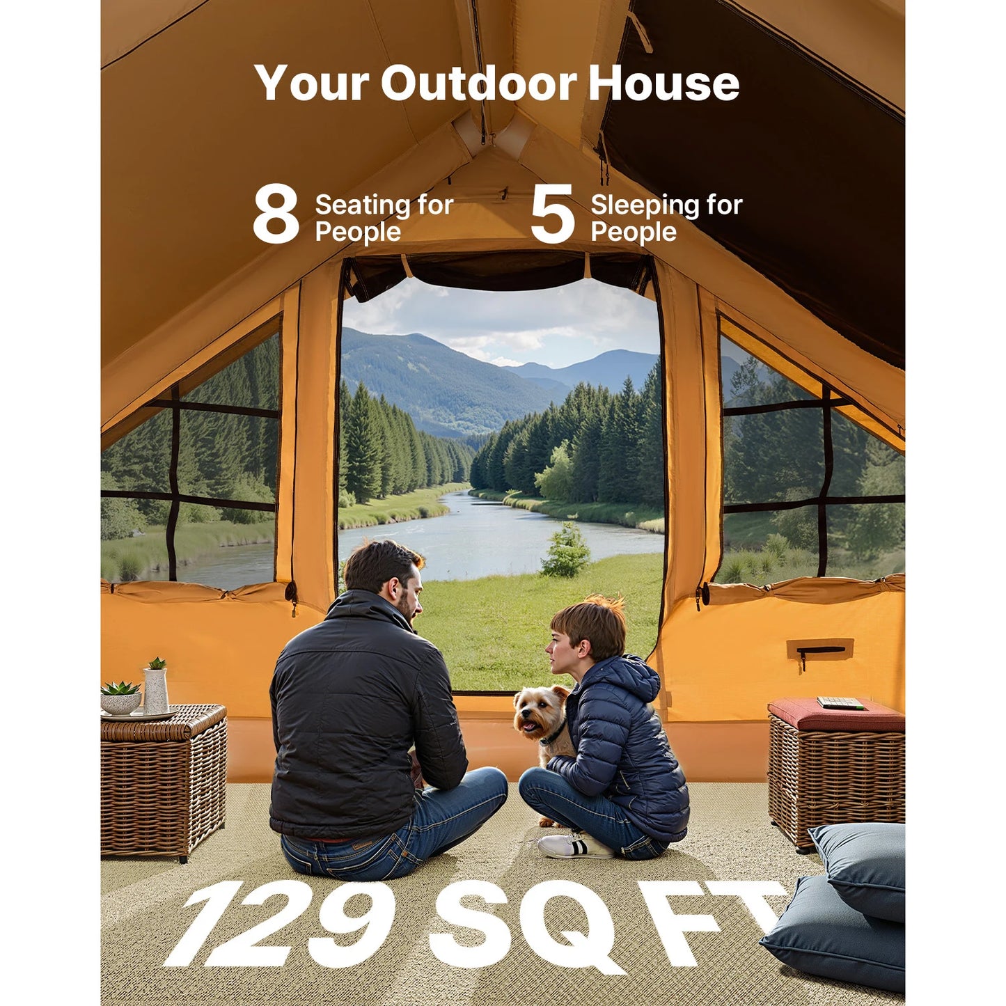 SucceBuy Inflatable Camping Tent With Skylight Stove Jack