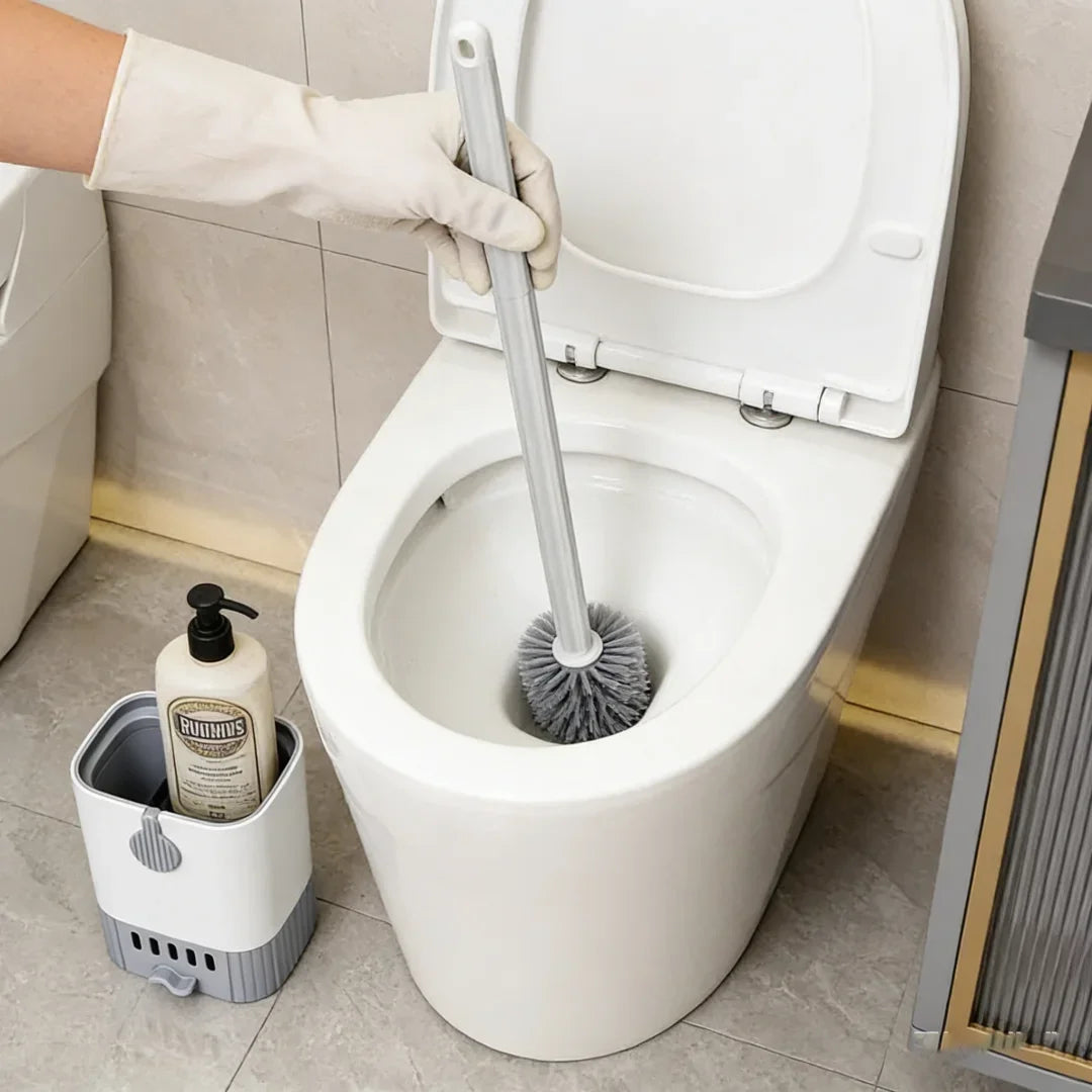 Wall Mount Toilet Brush Slim Holder No Drill Space Saving