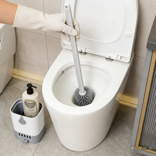 Wall Mount Toilet Brush Slim Holder No Drill Space Saving