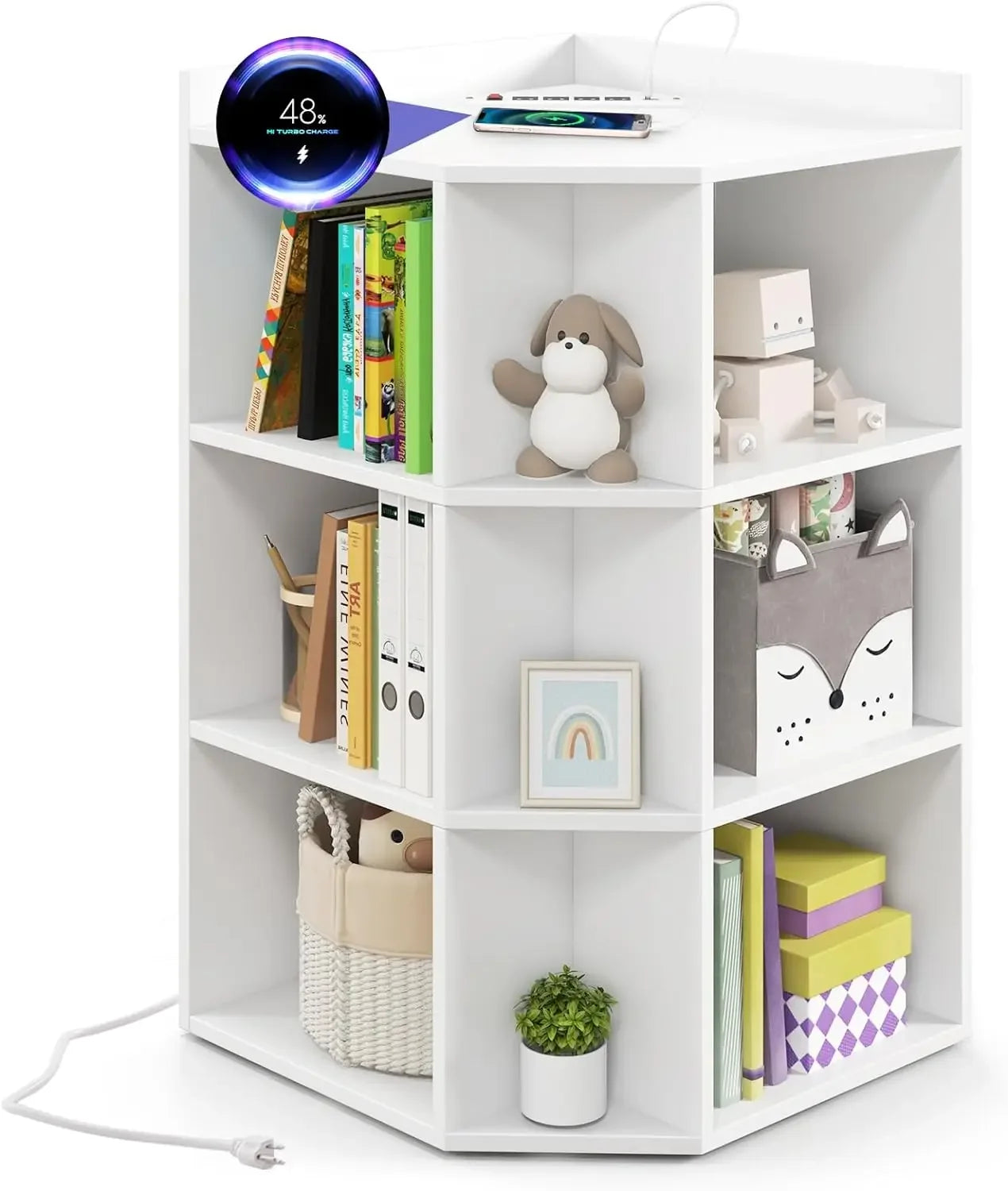 ANGDUO Kids Corner Cabinet With Charging Station USB Ports