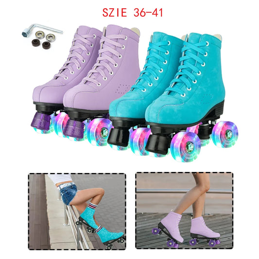 YYW Leather Roller Skates for Women with Light Up Wheels