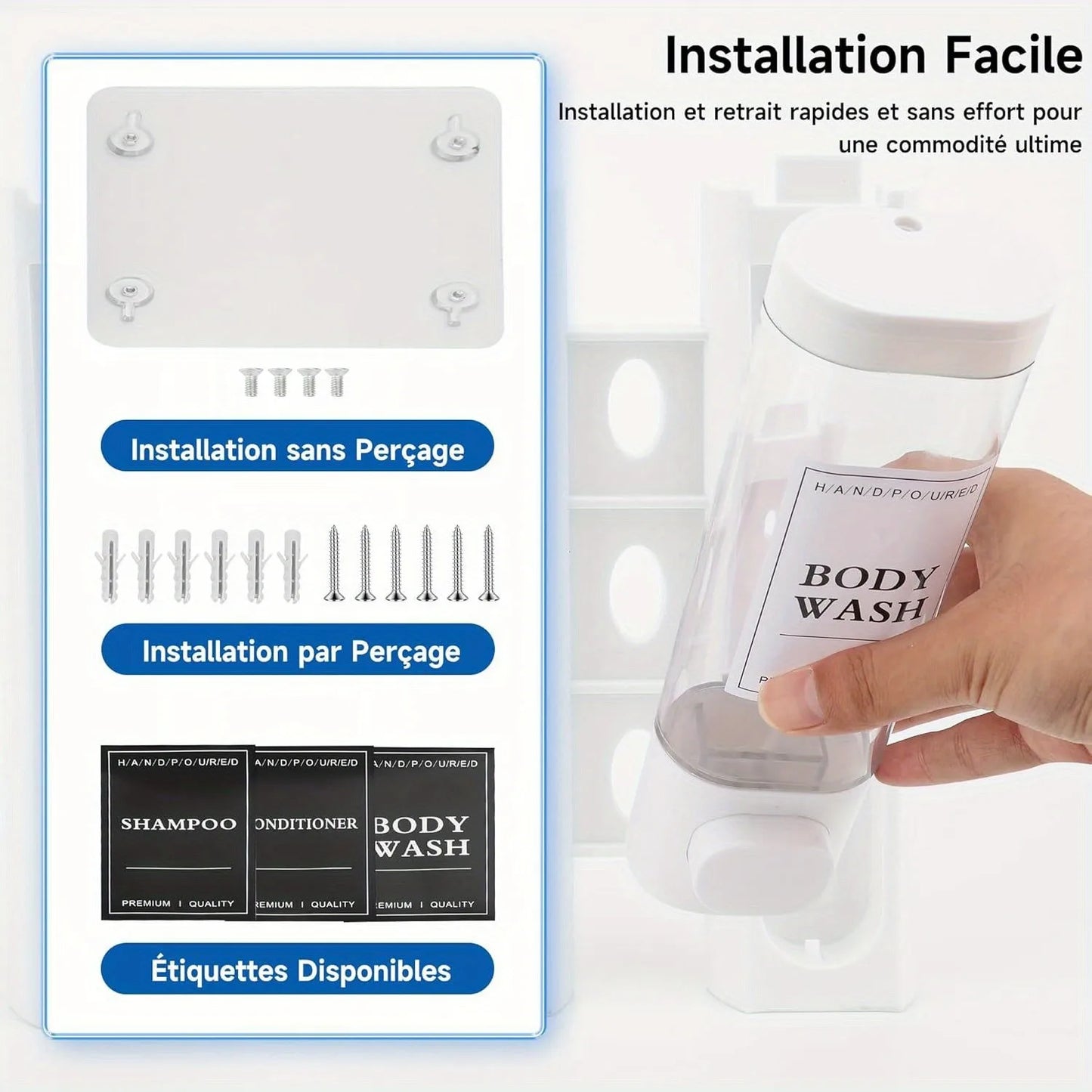 Wall Mounted 3 In 1 Shampoo And Conditioner Dispenser