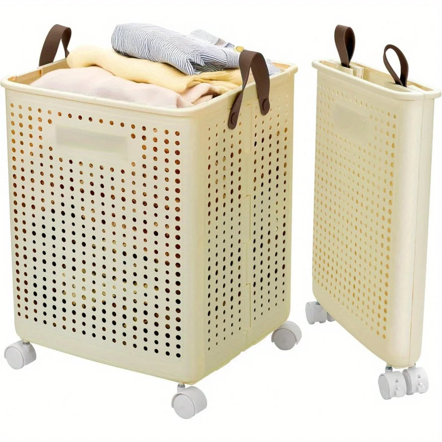 Foldable Laundry Basket With Wheels Collapsible Storage Bin