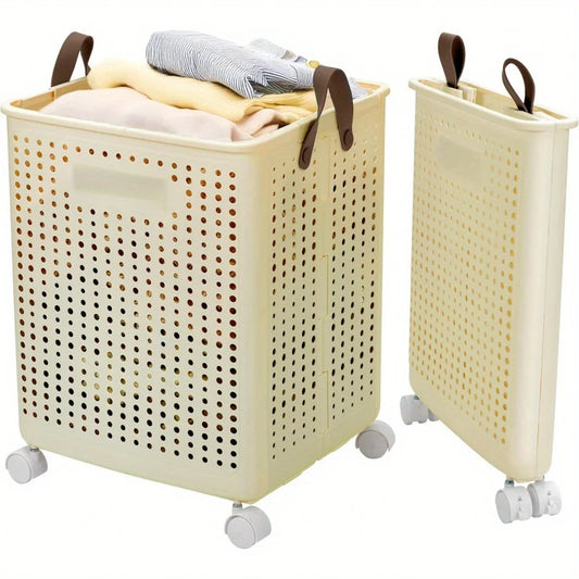 Foldable Laundry Basket With Wheels Collapsible Storage Bin