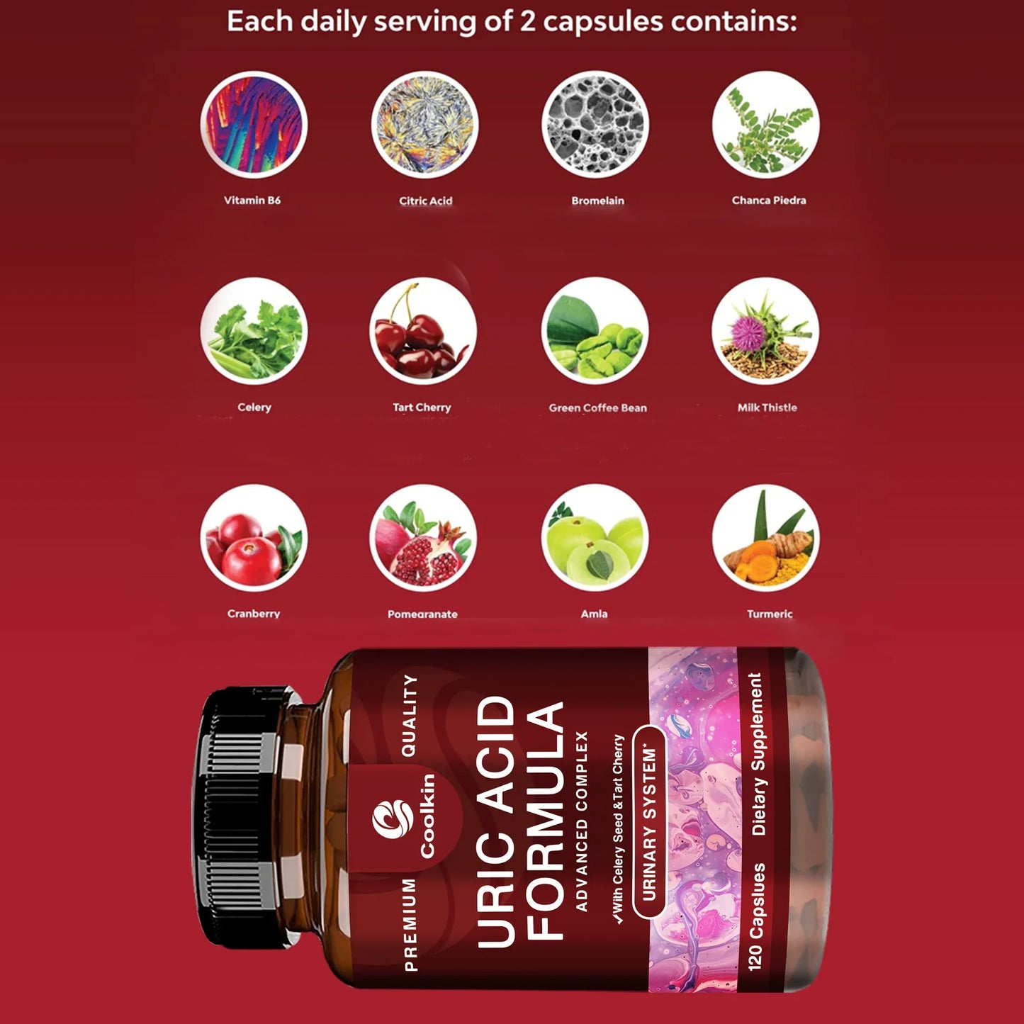 Uric Acid Cleanse Formula - with Celery Seed - Kidney Cleansing, Joint and Muscle Health - 120 Capsules