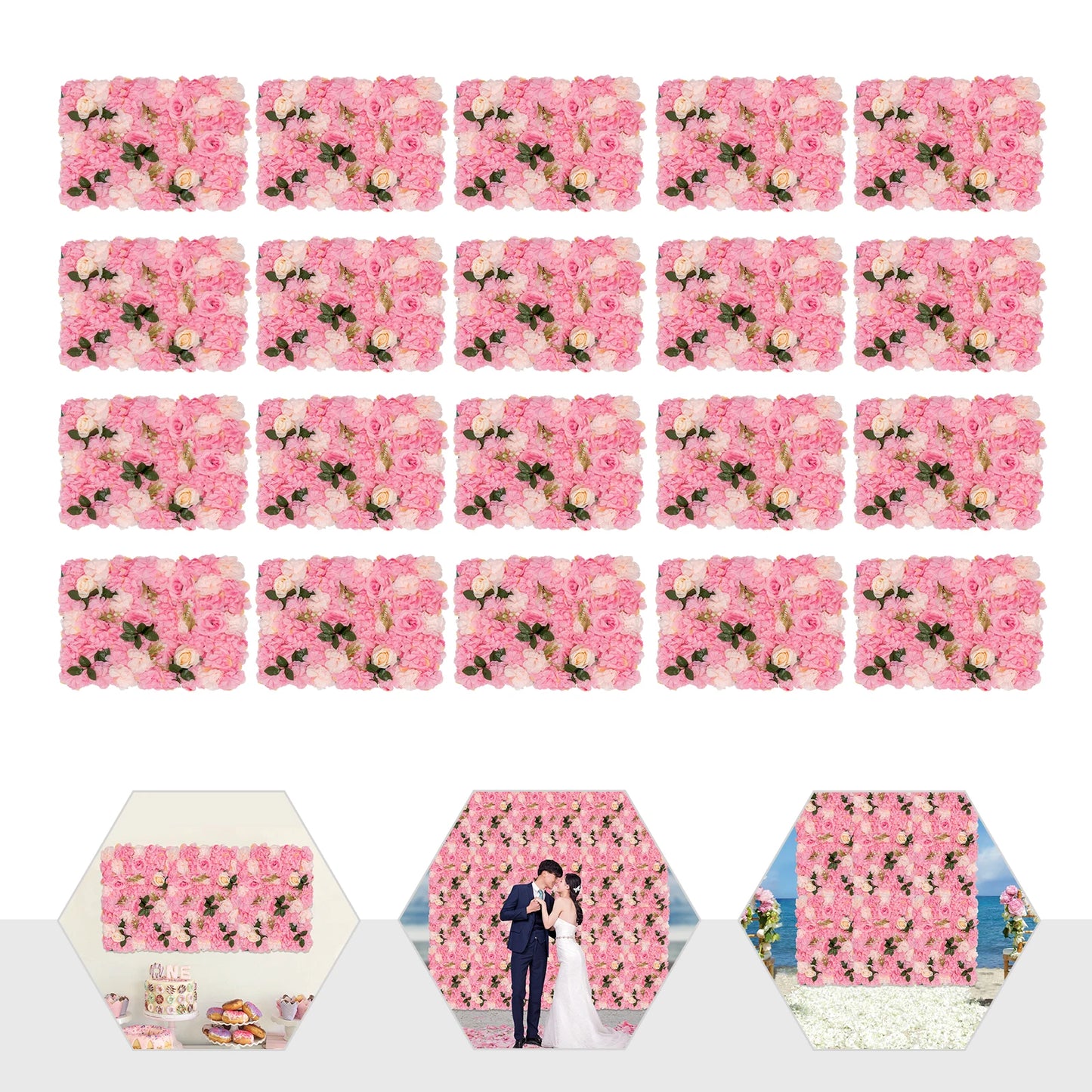 20pcs Flower Wall Panel, 60*40cm Artificial Floral Backdrop, Wall Decoration Backdrop