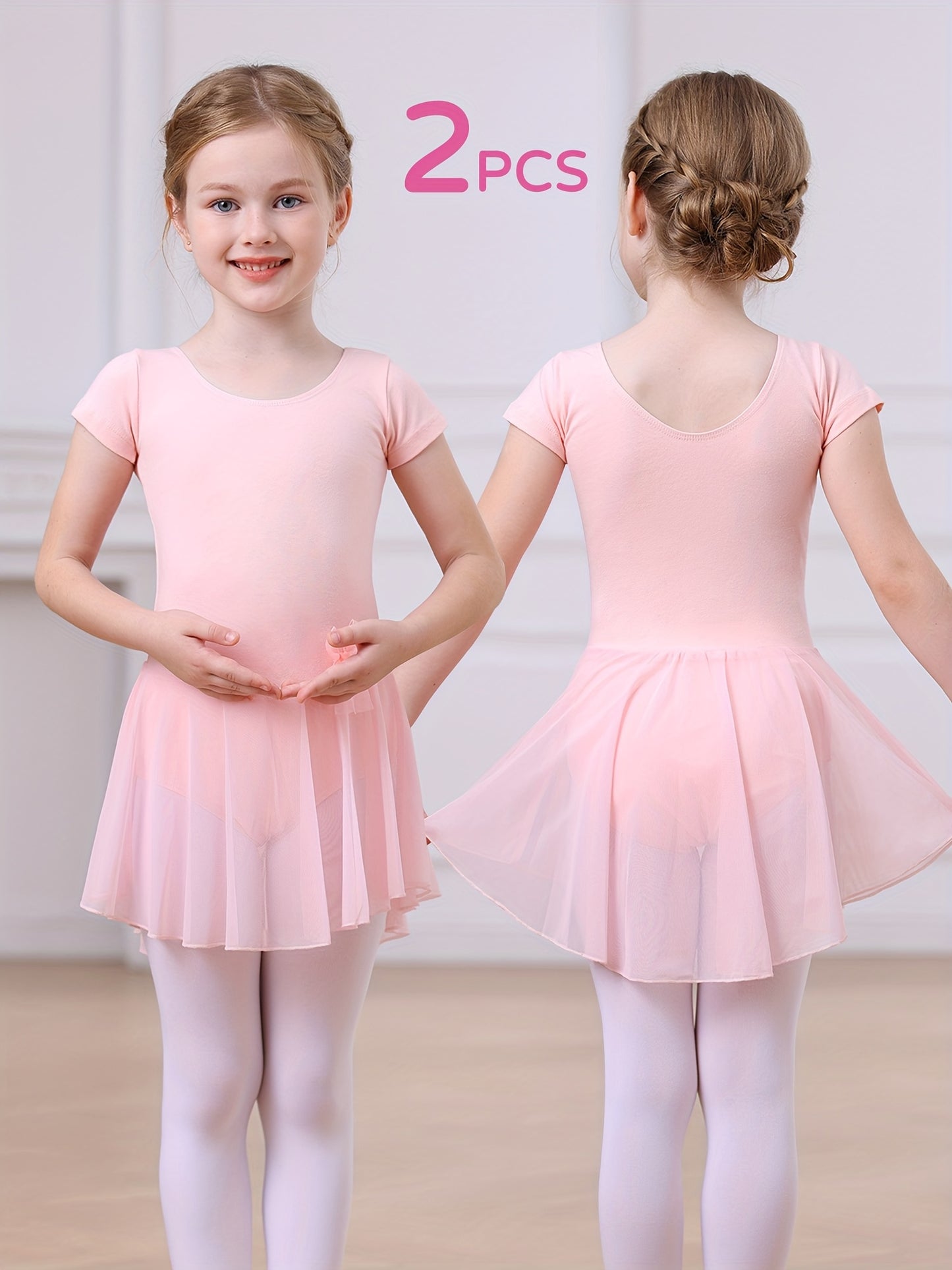 2pcs Girls Ballet Tutu Dress Set - Classic Style, Stretchy Leotard with Detachable Tulle Skirt, Ruffled Bow Trim - Perfect Christmas Gift, Perfect for Outdoor