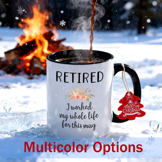 1pc 11oz Retired-Themed Mug with Retired Label & Coffee Bean Design - Dishwasher Coffee Cup for Retirees, Gift for Retiring Coworkers, Men & Women, Durable Retirement Party Accessories (Black/White)