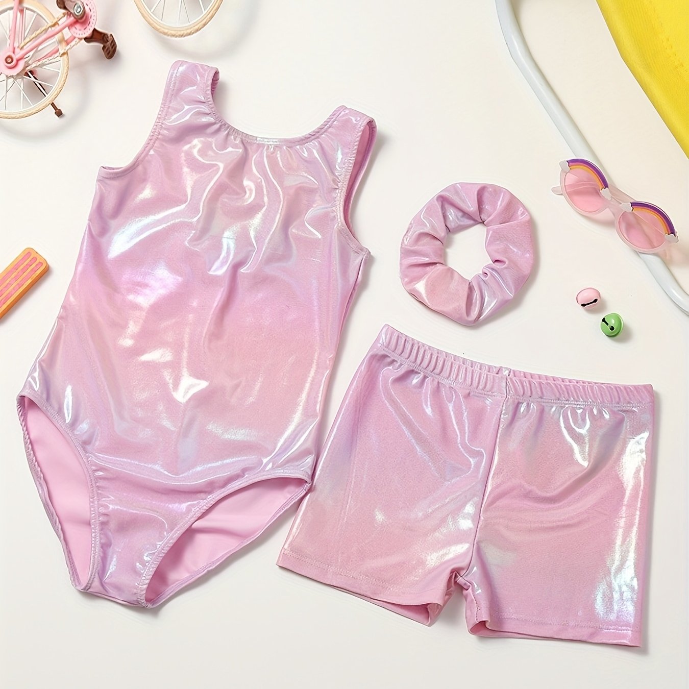 Girls Gymnastics Bodysuit Set With Shorts And Headwear Outdoor