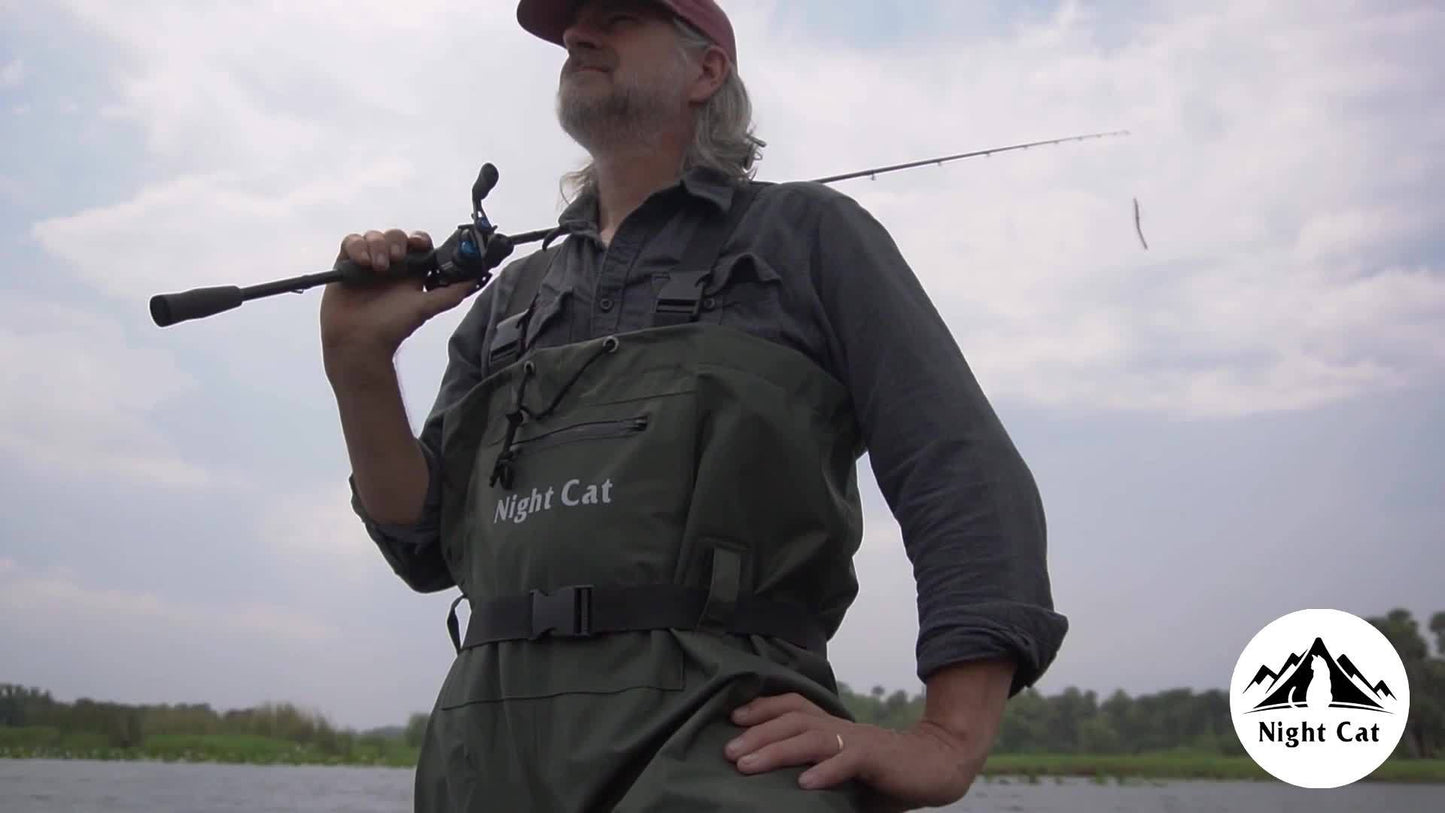 Unisex Nylon Fishing Waders for Men And Women, Featuring PVC Boots, an Adjustable Waist Belt, And a Lightweight, Breathable Design. Available in Black, Sizes 6.5 to 13.