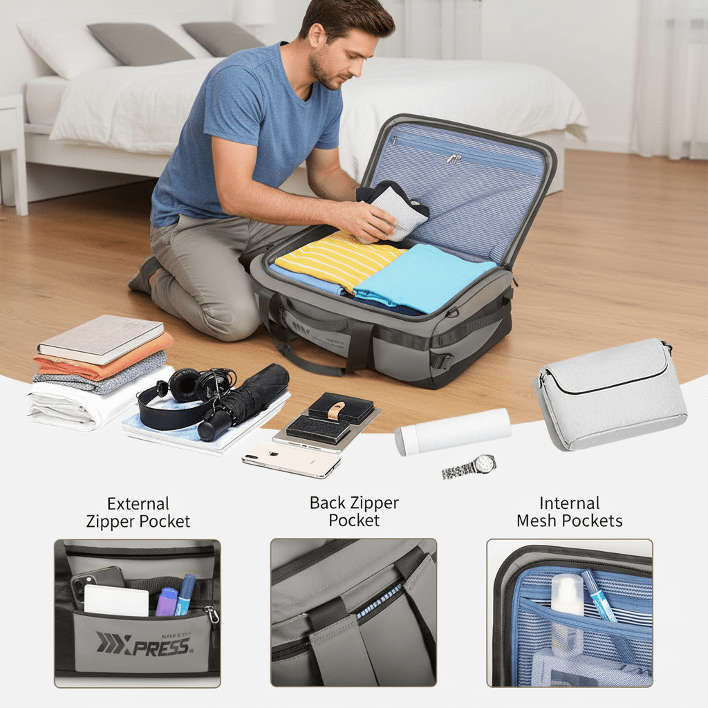 40L Travel Backpack 3-in-1 Convertible Duffle Bag with Shoulder Strap, Heavy-Duty Durable Polyeste Waterproof Bag for Men & Women, Business, Weekend, Camping, Overnight Backpack