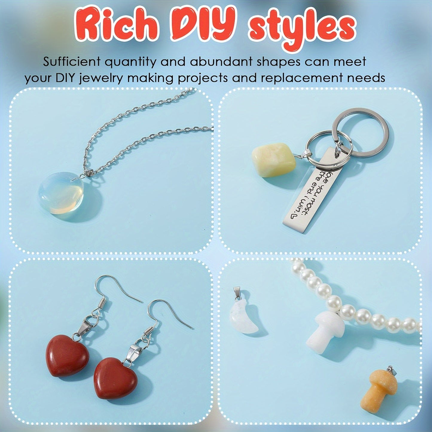 100 Natural Stone Pendants Multicolor Hexagon Column Mushroom Moon And Heart Shapes For DIY Jewelry Making Necklace