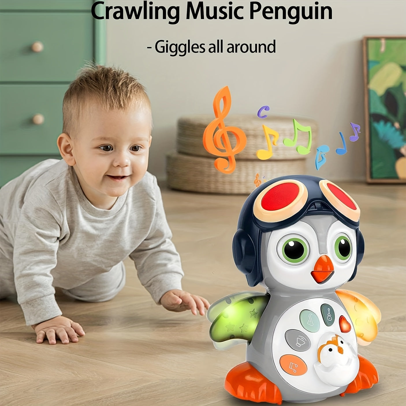 Crawling Penguin Baby Toy Musical Lights For Tummy Time Play