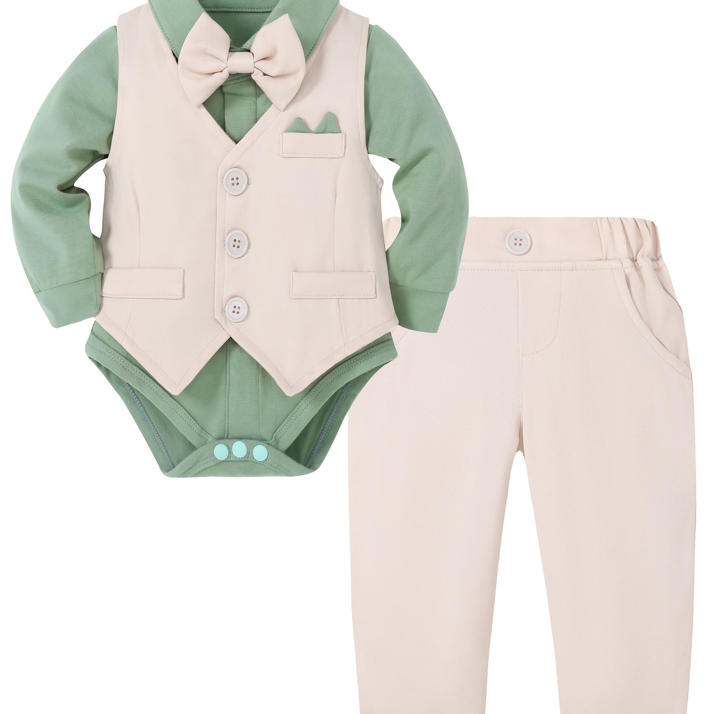 Baby Boy Formalwear Suit Set Shirt Bow Tie Vest Pants