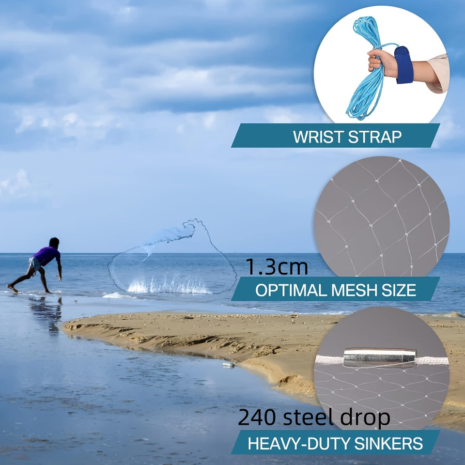 8ft 10ft Fishing Cast Net For Bait Nylon Mesh 1.3cm Saltwater Net With Heavy Duty Zinc Sinker Weights