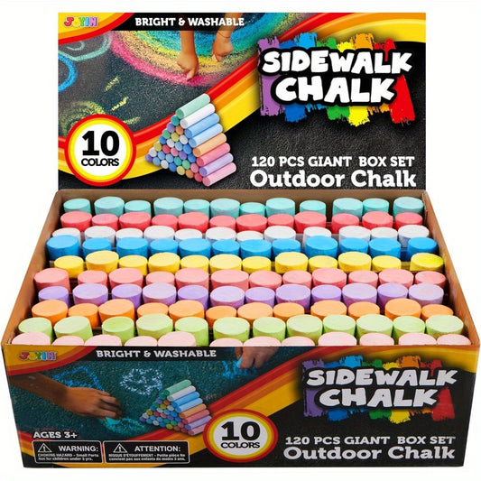 SYNCFUN 120pcs Sidewalk Chalks Giant Box Non-toxic Jumbo Colored Washable Sidewalk Chalk In 10 Colors, Multi-Item Party Favor Packs for Children, Perfect Christmas Gifts, for Christmas Party.