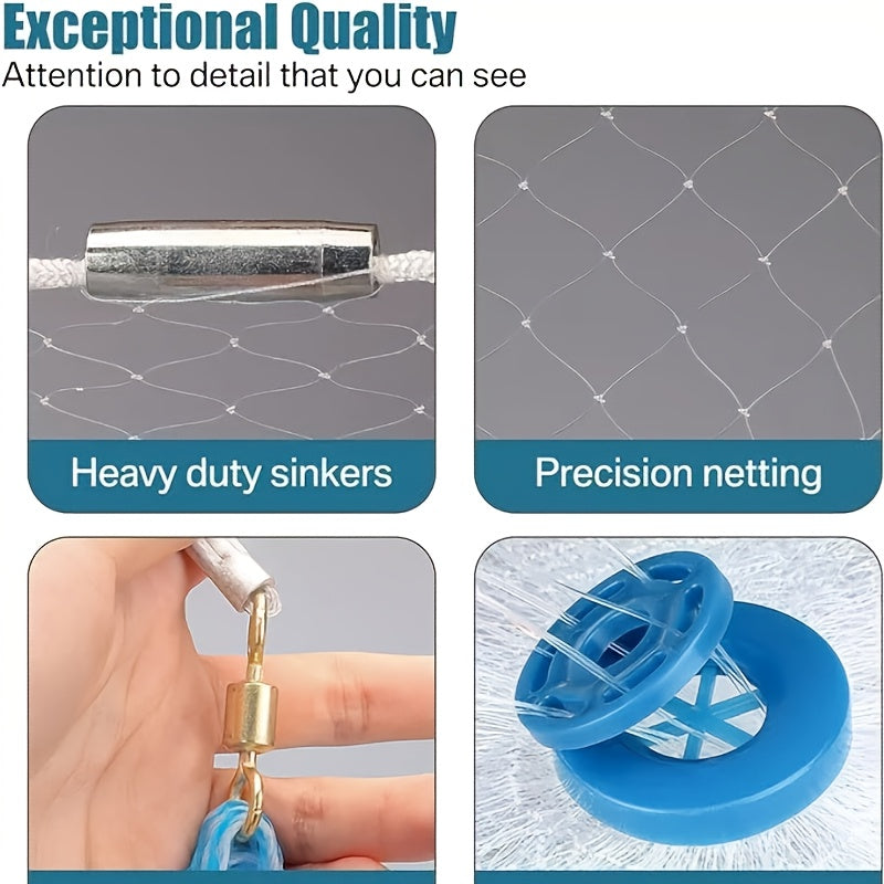 8ft 10ft Fishing Cast Net For Bait Nylon Mesh 1.3cm Saltwater Net With Heavy Duty Zinc Sinker Weights