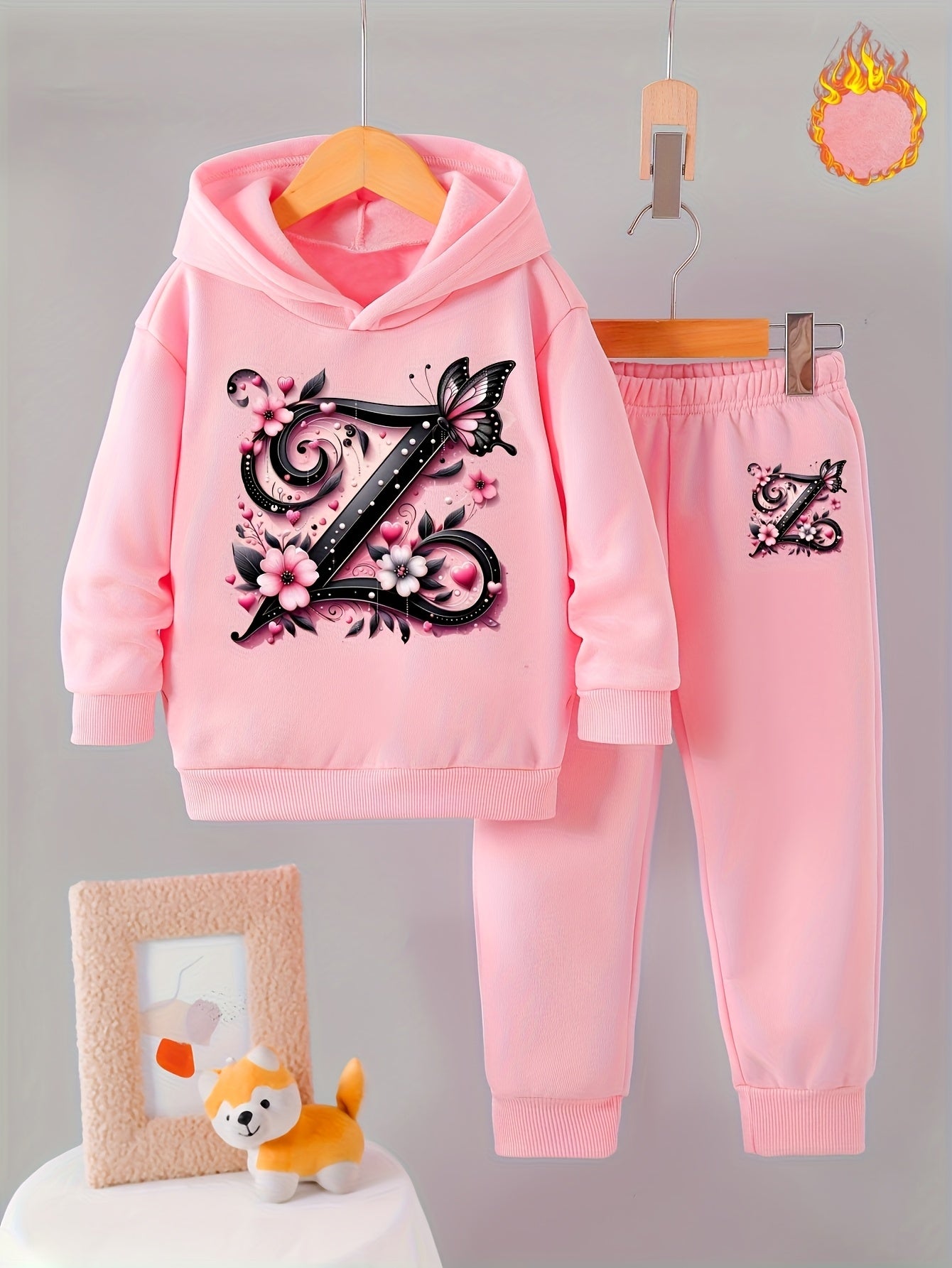 Toddler Girl Love Bear Print Hoodie Set, Autumn/ Winter, for Outdoor