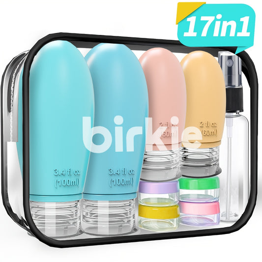 17pcs Travel Bottles Set for Toiletries, Squeezable Silicone Bottles, Travel Essentials for Shampoo Conditioner Lotion Face Cream, Toiletries Container for Shampoo Toner Cosmetic Containers, Can Be Used to Hold Skin Care Prod