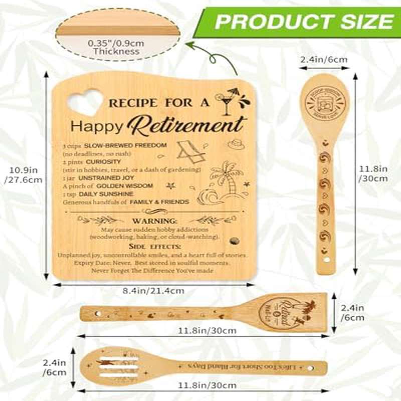 Retirement Gift for Women - Cutting Board with Recipe Book & Retirement Age Number (.. 2025) - Kitchen Board for Retirees, Chefs, Teachers - Meaningful for Farewell Parties & Use