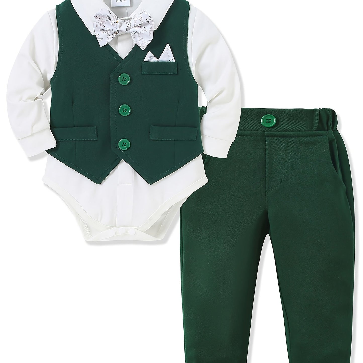 Baby Boy Formalwear Suit Set Shirt Bow Tie Vest Pants