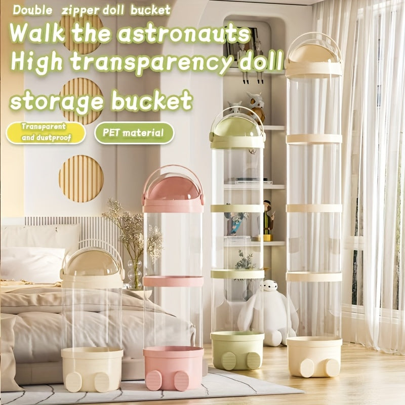 Transparent Four Tier Plush Toy Storage Bin With Waterproof Lid